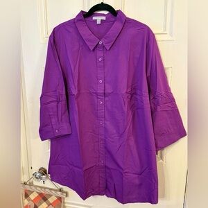 NIP/NWT women’s plus 2X 26/28 button up blouse 3/4 sleeve purple Woman Within
